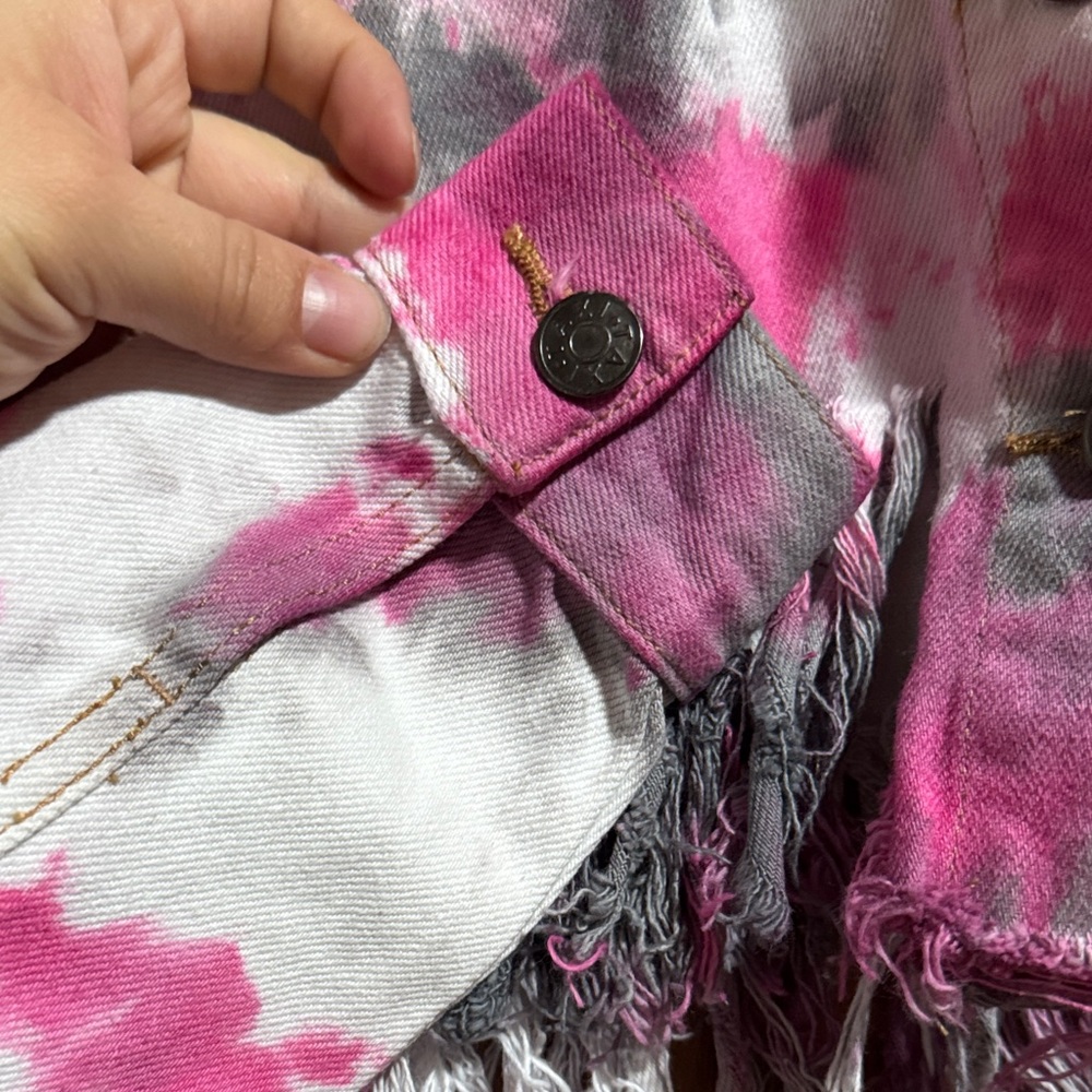 Pink and Gray Tie-Dye Fringe Jacket - Picture 9 of 10